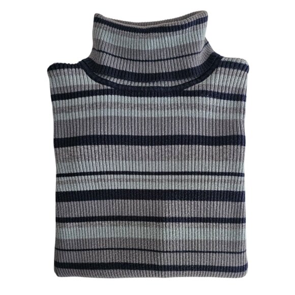 Petite Sophisticate LS Striped Ribbed Turtleneck Top | GUC | MP | Blue Gray - Picture 10 of 14